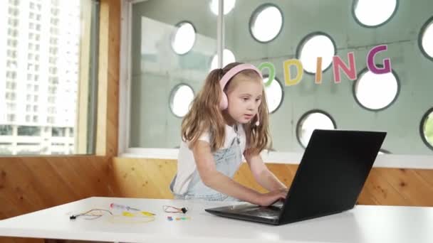 Fiatal Diák Dolgozik Laptop Vagy Tanul Online Osztályteremben Kaukázusi Lány — Stock videók