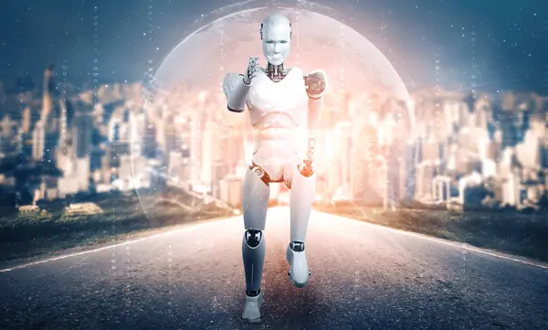 Mlp Illusztráció Futó Robot Humanoid Bemutató Gyors Mozgás Életenergia Koncepció — Stock Fotó