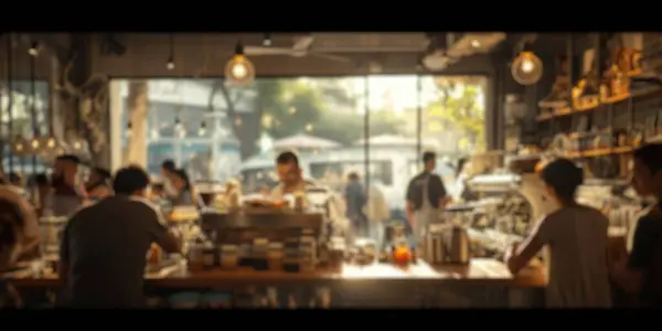 stock image Blurred background of a busy coffee shop with patrons enjoying their drinks and baristas crafting coffee, creating a lively community space. Resplendent.
