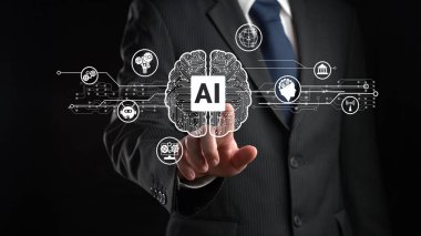 Yapay zeka mühendisliği, büyük veri ve yapay zeka makinesi kavramında yapay zeka beyin işlemcisiyle iş desteği için üretken yapay zeka kullanmayı öğrenen insan etkileşimi. Faas