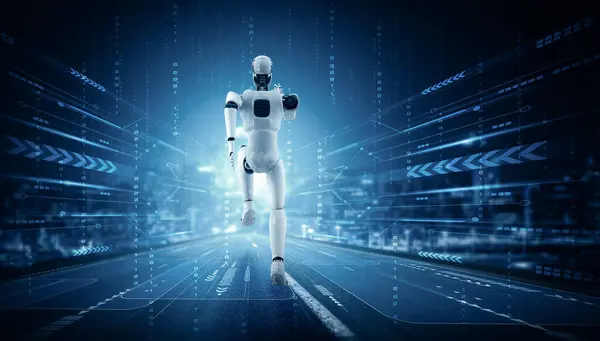 Ilustración Mlp Robot Humanoide Corriendo Mostrando Movimiento Rápido Energía Vital — Foto de Stock