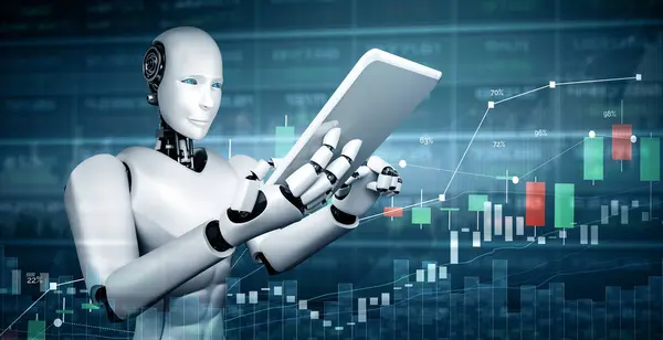 Mlp Illustration Zukünftige Finanztechnologie Gesteuert Durch Roboter Mit Maschinellem Lernen — Stockfoto