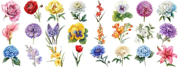 Υδατογραφία Λουλούδι Που Απομονώνονται Φόντο Διάφορα Floral Συλλογή Της Φύσης — Φωτογραφία Αρχείου