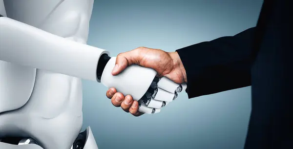 Mlp Ilustração Humanóide Robô Aperto Mão Para Colaborar Com Desenvolvimento — Fotografia de Stock