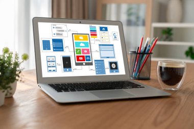 Model mobil uygulama ve web sitesi için UX UI tasarım süreci. Profesyonel uygulama geliştiricisi için kablo grafiğinin yaratıcı prototipi .