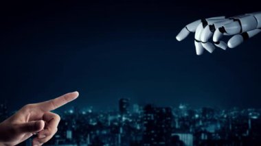 MLP Fütürist Robot Yapay Zeka, yapay zeka, yapay zeka, teknoloji geliştirme ve makine öğrenme kavramlarını aydınlatıyor. İnsan hayatının geleceği için küresel robot biyonik bilim araştırması. 3B görüntüleme grafiği.