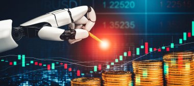 MLP 3D yorumlama fütüristik robot teknolojisi geliştirme, yapay zeka yapay zeka ve makine öğrenme kavramı. İnsan hayatının geleceği için küresel robot biyonik bilim araştırması.
