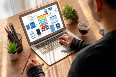 Model mobil uygulama ve web sitesi için UX UI tasarım süreci. Profesyonel uygulama geliştiricisi için kablo grafiğinin yaratıcı prototipi .