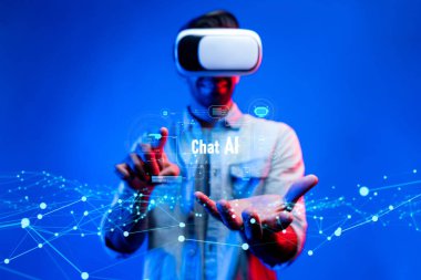 Yapay zeka sanal asistanı Chatbot ile yapay zeka konsepti ile insan etkileşimi, yapay zeka mühendisliği, LLM yapay zeka derin öğrenimi iş desteği için üretken yapay zeka kullanımı. FaaS