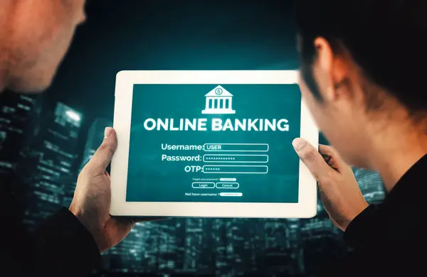 Inggris Online Banking Digital Money Technology Concept Antarmuka Grafis Menunjukkan — Stok Foto