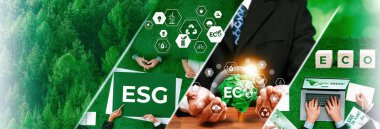 Green business ESG management tool to save world future concept model case idea to deal with bio carbon waste cycle data for better day of city life while building jobs, money, LCA tax and profit . clipart