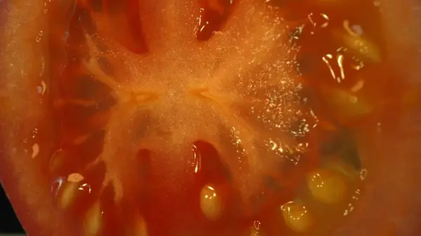 Macro Photography Sliced Tomato Tomatos Flesh Appears Succulent Tender Slight — Stock Photo, Image