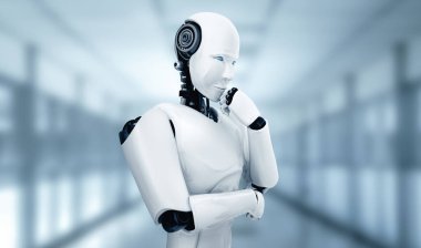 MLP 3D illüstrasyon. Yapay zeka kavramında yapay zeka kavramını inceleyen yapay zeka analizi yapan yapay zeka düşünen yapay robot. Dördüncü endüstriyel devrim için. 3B illüstrasyon.