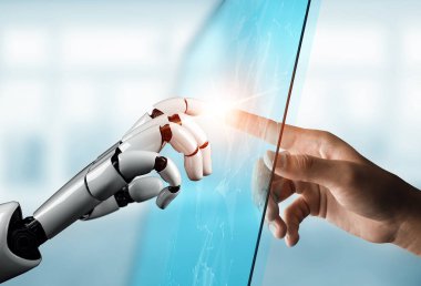MLP 3D Rending futuristik robot teknolojisi geliştirme, yapay zeka yapay zeka ve makine öğrenme konsepti. İnsan hayatının geleceği için küresel robot biyonik bilim araştırması.