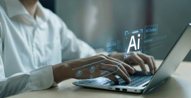 Yapay zeka sanal asistanı Chatbot ile yapay zeka konsepti ile insan etkileşimi, yapay zeka mühendisliği, LLM yapay zeka derin öğrenimi iş desteği için üretken yapay zeka kullanımı. FaaS