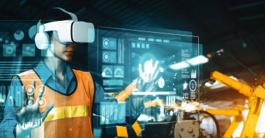 Dijital sanayi ve fabrika robotu teknolojisi için MLP Gelişmiş Robot Kol Sistemi. İnternet ağına bağlı IOT yazılımı kullanarak endüstri mühendisliği tarafından kontrol edilen otomasyon üretim robotu.