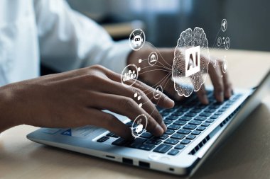 Yapay zeka mühendisliği, büyük veri ve yapay zeka makinesi kavramında yapay zeka beyin işlemcisiyle iş desteği için üretken yapay zeka kullanmayı öğrenen insan etkileşimi. Faas