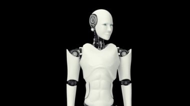 MLP Futuristik robot, siyah ve yeşil arka planda yapay zeka CGI. Robot Adam 3D canlandırma.