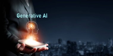 Yapay zeka sanal asistanı Chatbot ile yapay zeka konsepti ile insan etkileşimi, yapay zeka mühendisliği, LLM yapay zeka derin öğrenimi iş desteği için üretken yapay zeka kullanımı. FaaS
