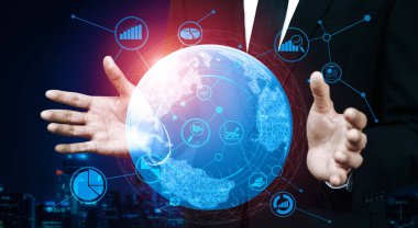 İş ve Finans Konsepti Veri Analizi. Dijital iş stratejisi için gelecekteki kar analitik bilgisayar teknolojisini, çevrimiçi pazarlama araştırma ve bilgi raporunu gösteren arayüz. uds