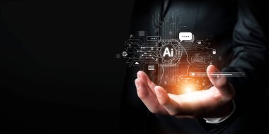 Yapay zeka sanal asistanı Chatbot ile yapay zeka konsepti ile insan etkileşimi, yapay zeka mühendisliği, LLM yapay zeka derin öğrenimi iş desteği için üretken yapay zeka kullanımı. FaaS