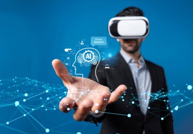 Yapay zeka sanal asistanı Chatbot ile yapay zeka konsepti ile insan etkileşimi, yapay zeka mühendisliği, LLM yapay zeka derin öğrenimi iş desteği için üretken yapay zeka kullanımı. FaaS