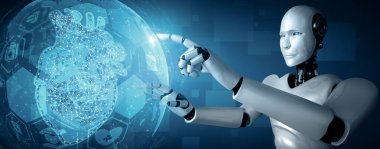 MLP 3D illüstrasyon Geleceğin tıbbi teknolojisi makine öğrenimi ve yapay zeka kullanarak yapay zeka kullanılarak insanların sağlığını analiz etmek ve sağlıkla ilgili karar hakkında tavsiyelerde bulunmak için yapay zeka kullanılarak kontrol ediliyor. Üç Boyut