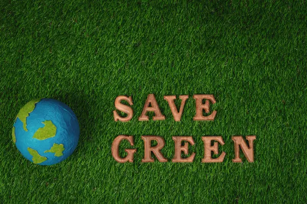 生態学的な意識向上キャンペーンに配置された木製アルファベットは 緑と持続可能な未来のための環境保護を促進するために 生物愛好家の緑の草の背景にEcoアイコンデザイン ガイヤー イングランド ロイヤリティフリーのストック画像