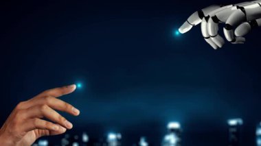 MLP Fütürist Robot Yapay Zeka, yapay zeka, yapay zeka, teknoloji geliştirme ve makine öğrenme kavramlarını aydınlatıyor. İnsan hayatının geleceği için küresel robotik RPA bilim araştırması. 3B görüntüleme grafiği.