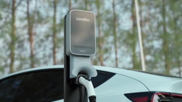 Electric Vehicle Recharging Battery Charging Station National Park Outdoor Forest — Stock Video
