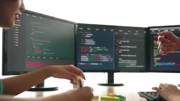 Slow Motion Back End Software Developer Engineer Computer Programming Working — Stockvideo