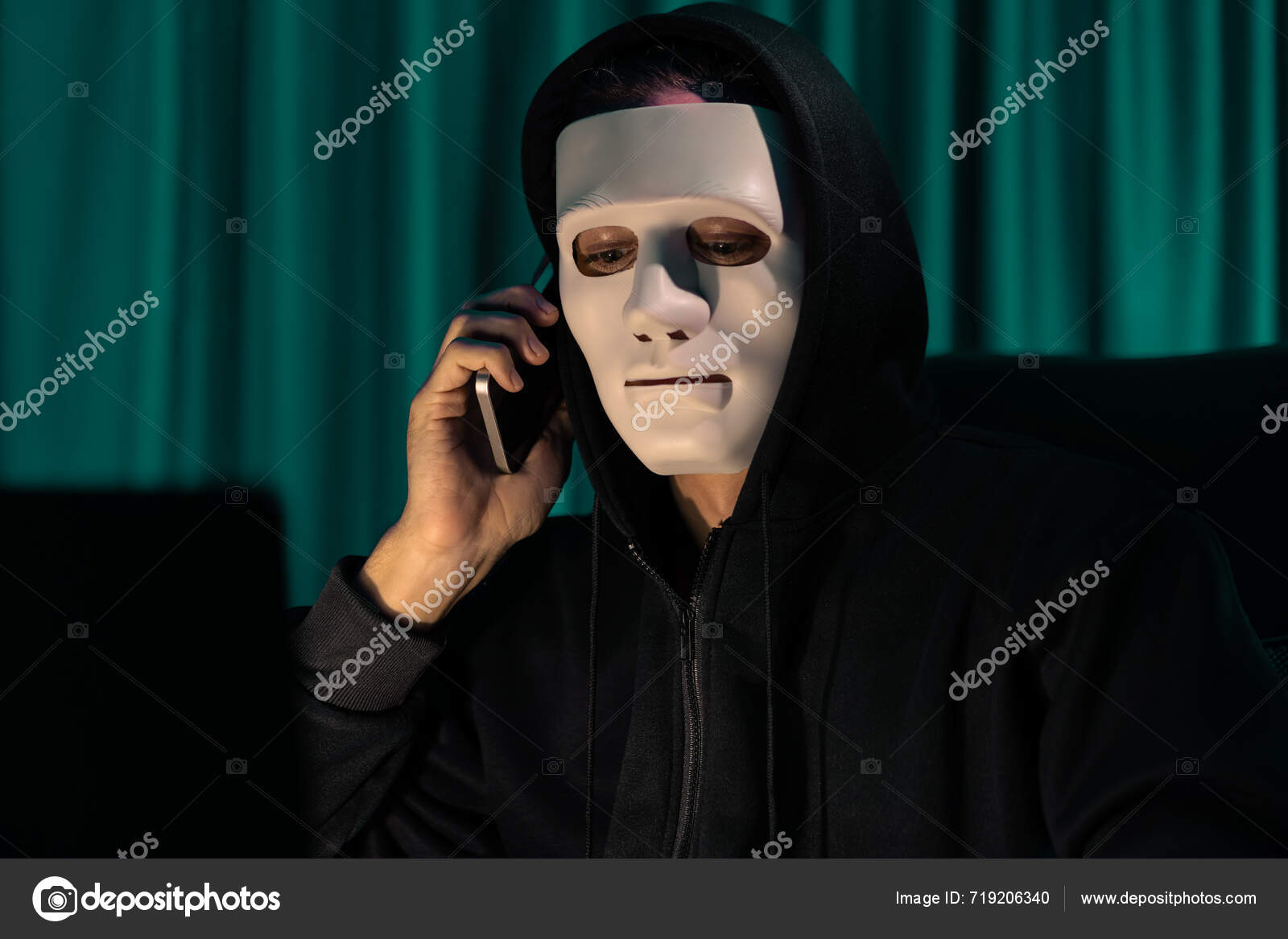 White criminal anonymous mask calling owner threaten ransom big