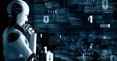 MLP 3d illüstrasyon Futuristik robot yapay zeka insansı yapay zeka programlama kodlama teknolojisi geliştirme ve makine öğrenme kavramı. İnsanlığın geleceği için robot biyonik bilim araştırması