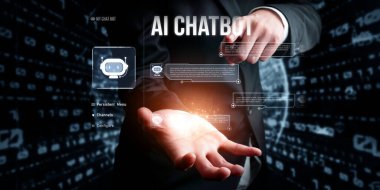 Yapay zeka sanal asistanı Chatbot ile yapay zeka konsepti ile insan etkileşimi, yapay zeka mühendisliği, LLM yapay zeka derin öğrenimi iş desteği için üretken yapay zeka kullanımı. FaaS