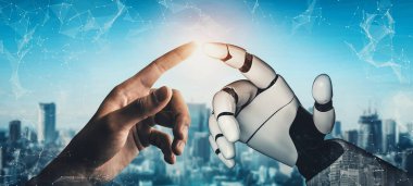 MLP 3D yorumlama fütüristik robot teknolojisi geliştirme, yapay zeka yapay zeka ve makine öğrenme kavramı. İnsan hayatının geleceği için küresel robot biyonik bilim araştırması.