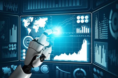 MLP 3D Rending futuristik robot teknolojisi geliştirme, yapay zeka yapay zeka ve makine öğrenme konsepti. İnsan hayatının geleceği için küresel robot biyonik bilim araştırması.