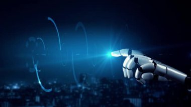 MLP Fütürist Robot Yapay Zeka, yapay zeka, yapay zeka, teknoloji geliştirme ve makine öğrenme kavramlarını aydınlatıyor. İnsan hayatının geleceği için küresel robot biyonik bilim araştırması. 3B görüntüleme grafiği.