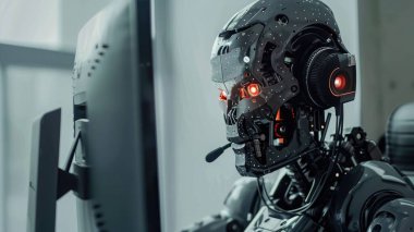 Çağrı merkezi asistanı olarak çalışan ve müşterilere yardım sağlayan robotun resmi, çağrı merkezi müşteri hizmetleri, çoklu görev ve ürün bilgisi gibi beceriler gerektirir. AIG43.