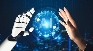 MLP 3D yorumlama fütüristik robot teknolojisi geliştirme, yapay zeka yapay zeka ve makine öğrenme kavramı. İnsan hayatının geleceği için küresel robot biyonik bilim araştırması.