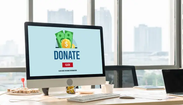 Online Donation Platform Tilbyder Modish Penge Sende System Folk Overføre Stock-billede