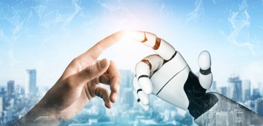 MLP 3D Rending futuristik robot teknolojisi geliştirme, yapay zeka yapay zeka ve makine öğrenme konsepti. İnsan hayatının geleceği için küresel robot biyonik bilim araştırması.