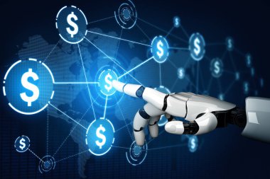 MLP 3D Rending futuristik robot teknolojisi geliştirme, yapay zeka yapay zeka ve makine öğrenme konsepti. İnsan hayatının geleceği için küresel robot biyonik bilim araştırması.