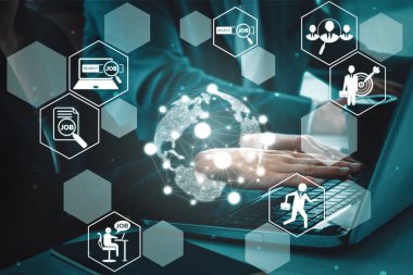 İnsan Kaynakları İşe Alma ve İnsan Ağı Konsepti. Modern grafik arayüzü profesyonel eleman alımını ve personel arayışını gösteriyor. uds