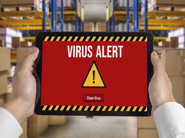 Bilgisayar ekranındaki virüs uyarısı mobil siber tehdit, hacker, bilgisayar virüsü ve kötü amaçlı yazılım tespit edildi