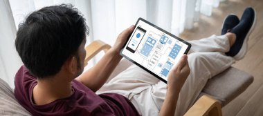 Model mobil uygulama ve web sitesi için UX UI tasarım süreci. Profesyonel uygulama geliştiricisi için kablo grafiğinin yaratıcı prototipi .