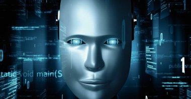 MLP 3d illüstrasyon Futuristik robot yapay zeka insansı yapay zeka programlama kodlama teknolojisi geliştirme ve makine öğrenme kavramı. İnsanlığın geleceği için robot biyonik bilim araştırması