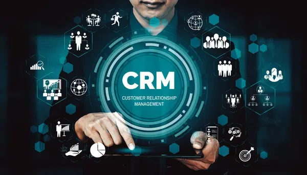 stock image CRM Customer Relationship Management for business sales marketing system concept presented in futuristic graphic interface of service application to support CRM database analysis. uds