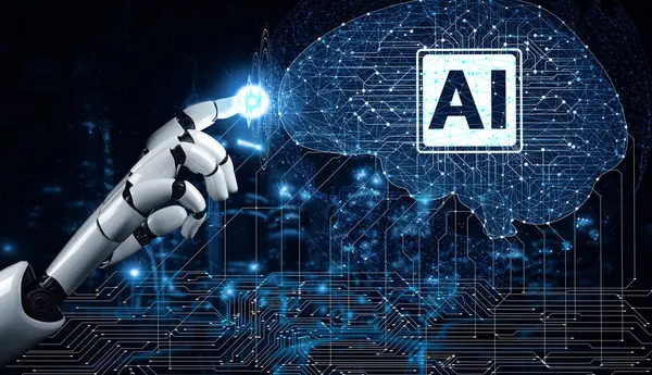 Mlp Gør Kunstig Intelligens Forskning Droid Robot Cyborg Udvikling Fremtiden Stock-billede
