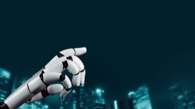 MLP Fütürist robot yapay zeka devrimci yapay zeka teknoloji geliştirme ve makine öğrenme kavramı. İnsan hayatının geleceği için küresel robot biyonik bilim araştırması. 3B görüntüleme grafiği