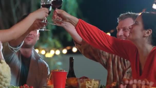 Family Together Holiday Celebration Adult Member Cheers Wine Glass Cute — Videoclip de stoc